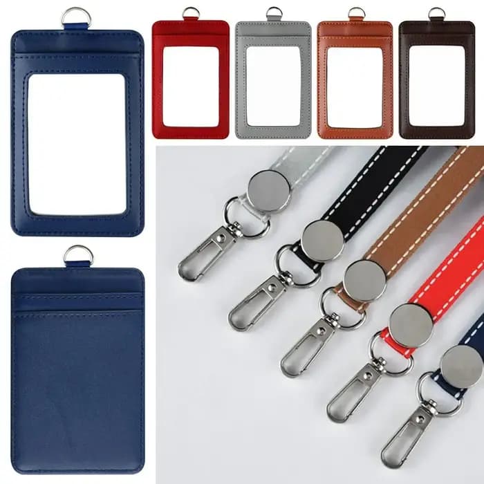Porte-badge en cuir véritable avec lanière, sac à cartes de style mousqueton, porte-clés JOID, étiquette nominative, fournitures de bureau