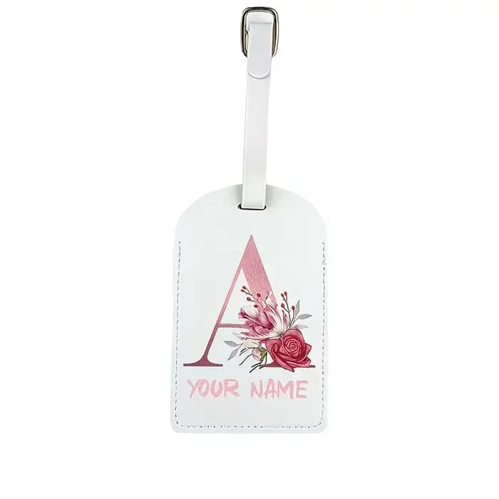 Étiquettes de bagages personnalisées avec lettres florales A-Z et nom - Accessoires de voyage