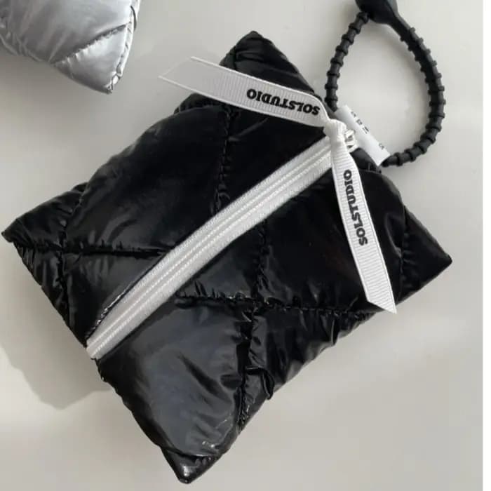 Mini sac à cosmétiques matelassé en coton, couleur unie, fermeture éclair, porte-monnaie de voyage,