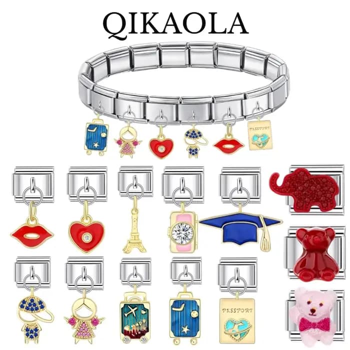 Valise délicate passeport de voyage, 1 pièce, breloque italienne mignonne pour fille et garçon, adaptée au Bracelet en acier inoxydable de 9mm, fabrication de bijoux à faire soi-même
