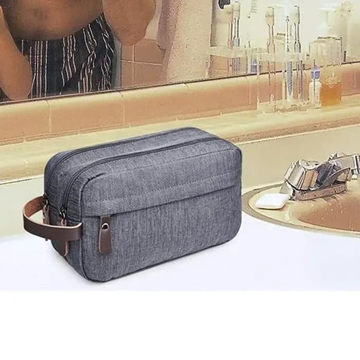 Sac à cosmétiques en toile décontracté avec poignée en cuir