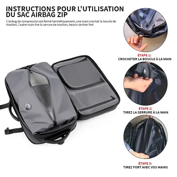 Sac à dos pour homme avec compression sous vide extensible