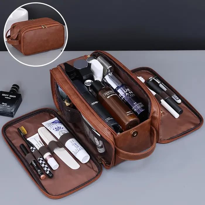Trousse de toilette multi-poches en PU pour femmes et hommes, trousse de maquillage essentielle de v