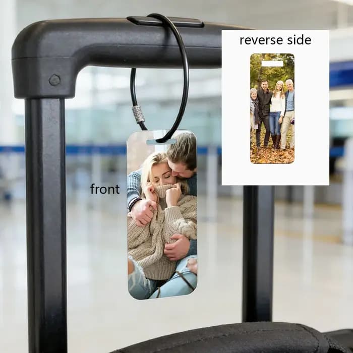 Étiquettes de bagages personnalisées en alliage double face avec photo