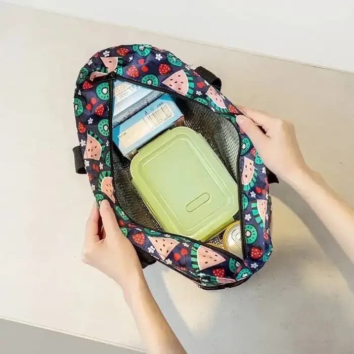 Grand sac de dîner isolé imprimé fleur noir Oxford tissu épaissi voyage pique-nique sac grande capacité Portable universel sac à main