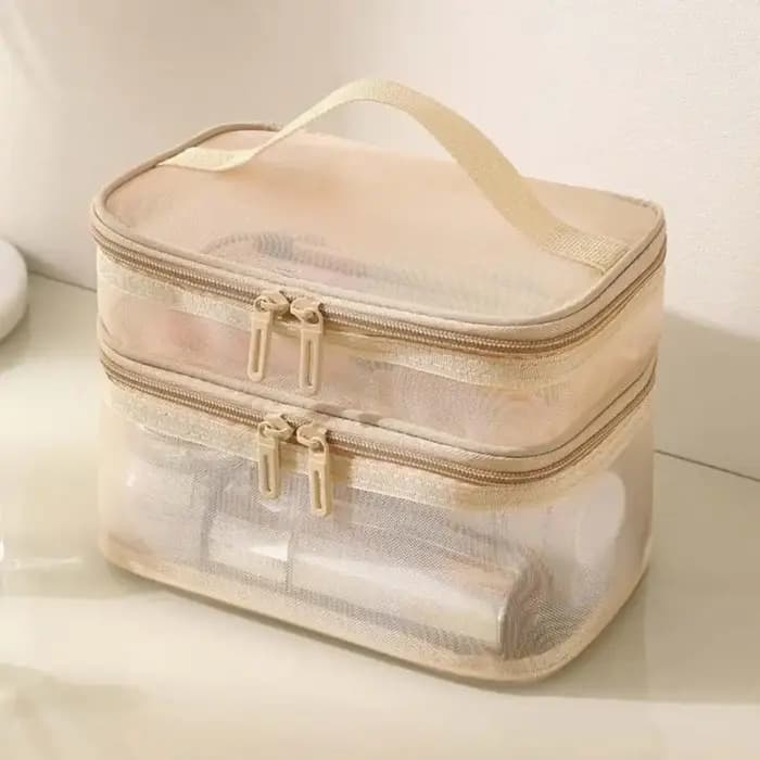 Sac de maquillage en maille à double couche
