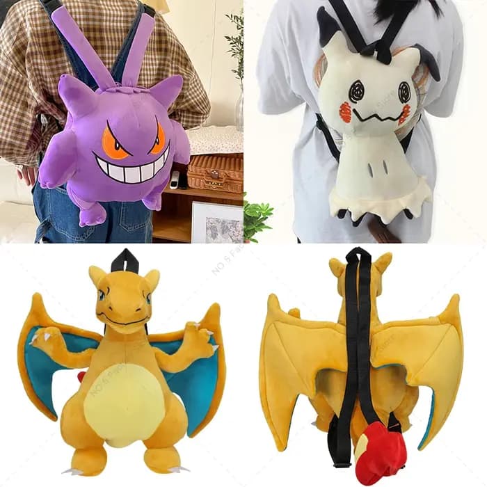 Eevee Mimikyu Charizard Gengar sac à dos en peluche dessin animé drôle grande capacité étudiant sac à dos maternelle sac enfant cadeau