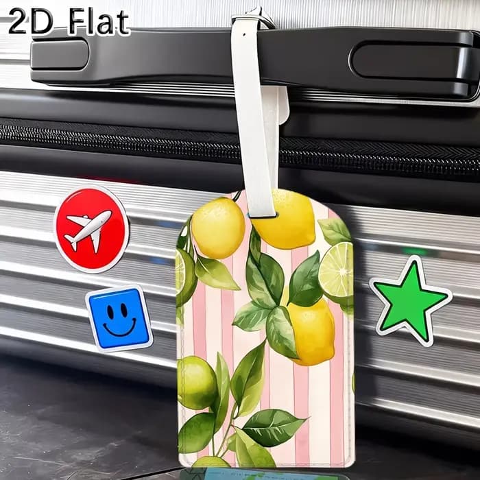Étiquette de bagage avec motif citron et feuilles vertes