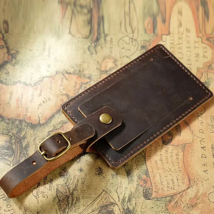 Étiquette de bagage en cuir avec lettre personnalisée-étiquette de voyage en peau de vache de couche supérieure