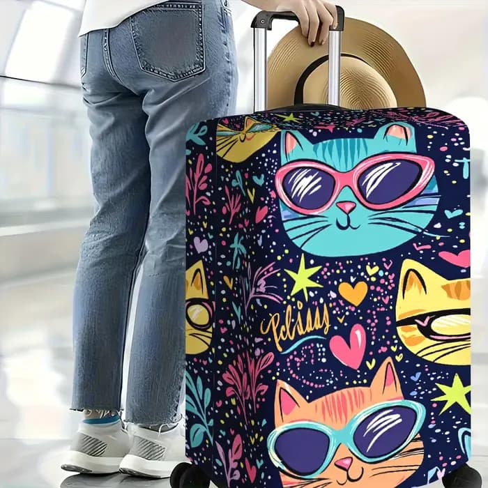 1 housse de bagage rétro à thème chat