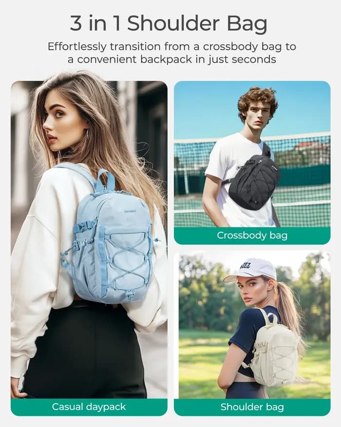 BAGSMARTSmall Sac à dos pour voyage décontracté Sport 3 en 1 Sac à dos à bandoulière Sac
