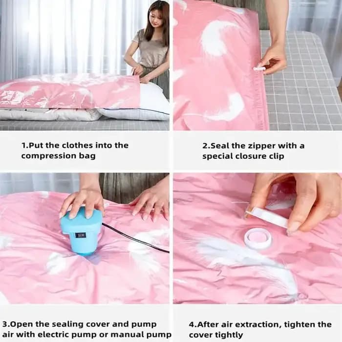 Sac sous vide réutilisable et couvercle de pompe pour le rangement des vêtements