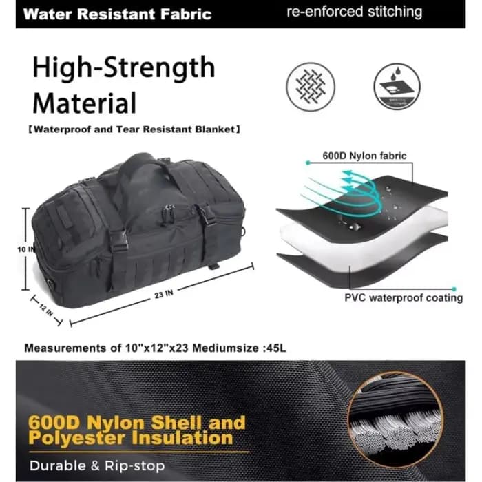 Sacs à dos de voyage en voiture, sac à dos tactique, sac d'extérieur, sac de fitness étanche de grande capacité, sac à sangle de 45l pour hommes et femmes