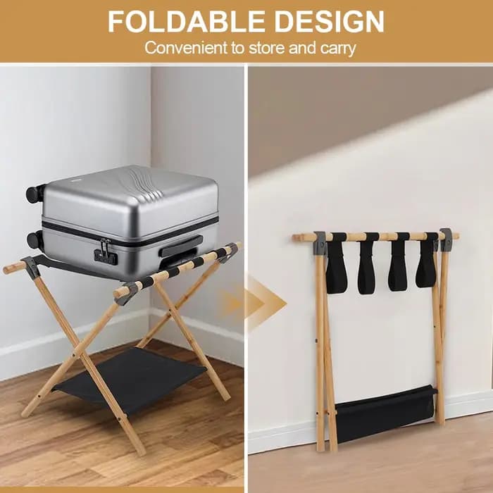 Support de Valise Portable en Bambou Pliable pour Chambre d'Hôtel