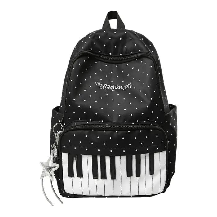 Sac à dos unisexe en nylon style japonais à motif piano