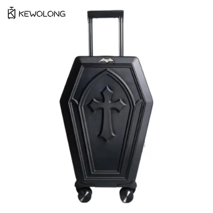 Valise rigide motif croix gothique 3D en relief, design cercueil, résistante aux rayures, avec serru