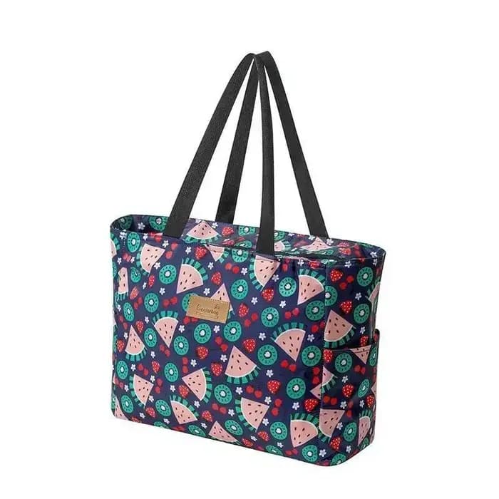 Grand sac de dîner isolé imprimé fleur noir Oxford tissu épaissi voyage pique-nique sac grande capacité Portable universel sac à main