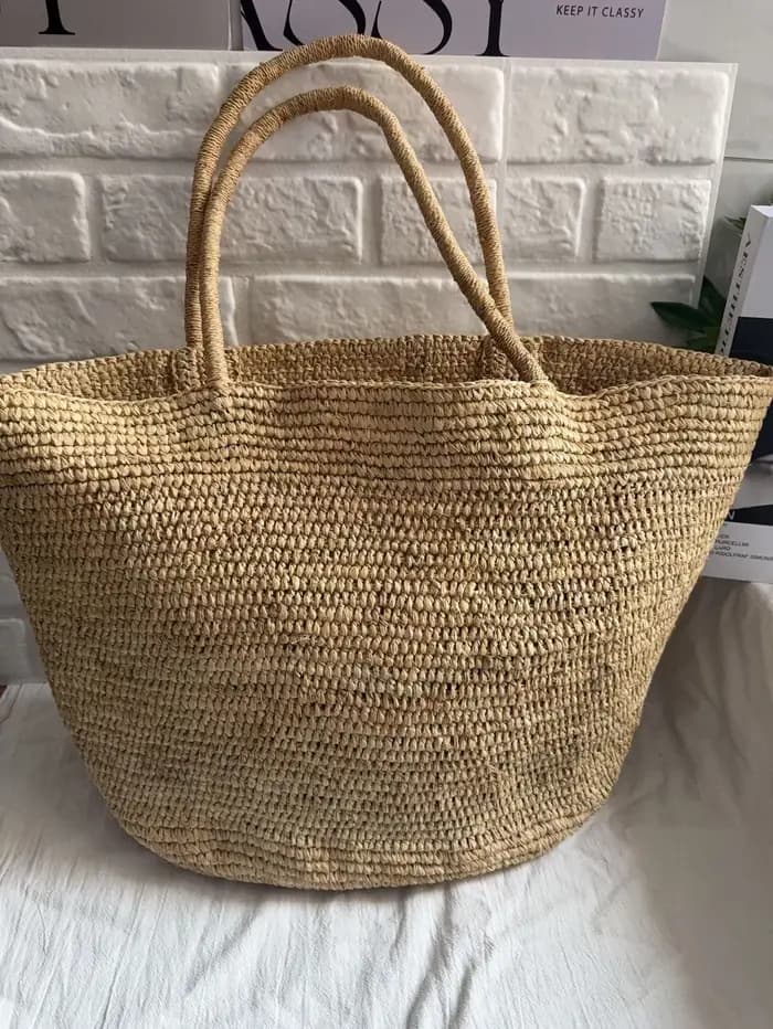 Sac à main fourre-tout en paille naturelle et raphia, grand sac à bandoulière vert tendance