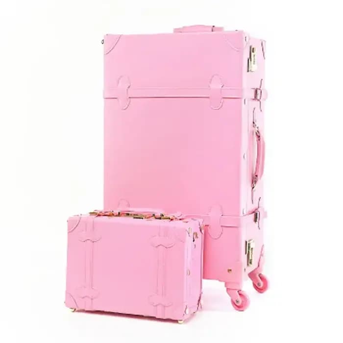 Valise à roulettes en cuir PU rétro pour filles, bagage à main, cabine rose, ensemble de bagages de