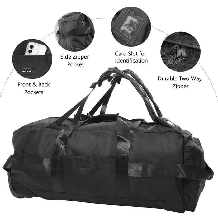 Sac de sport roulant 80L avec roulettes Sac de voyage pliable robuste de 31 pouces Bagage à roulette