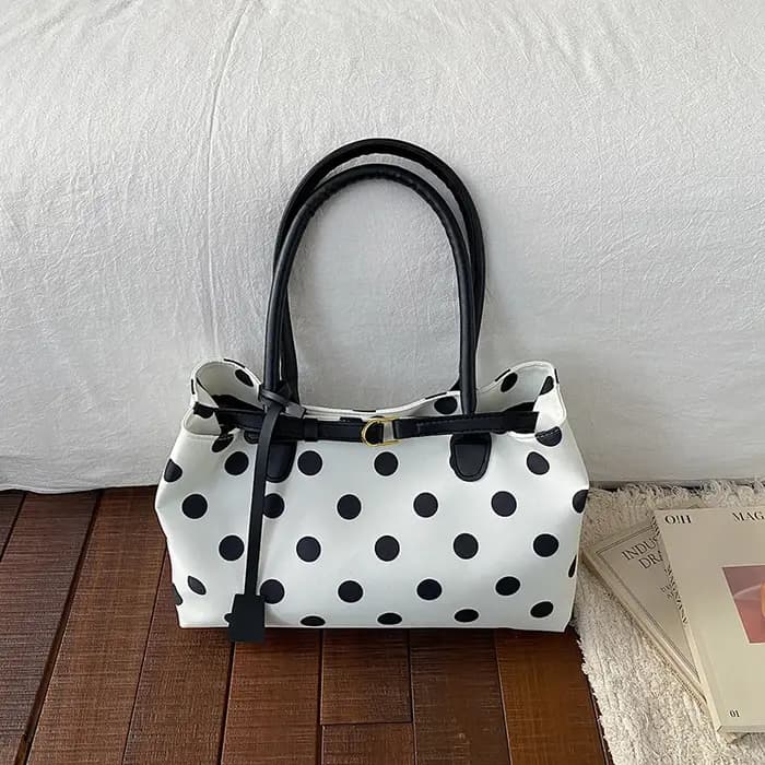 Sac fourre-tout coréen à pois avec boucle de ceinture, sac à bandoulière décontracté grande capacité