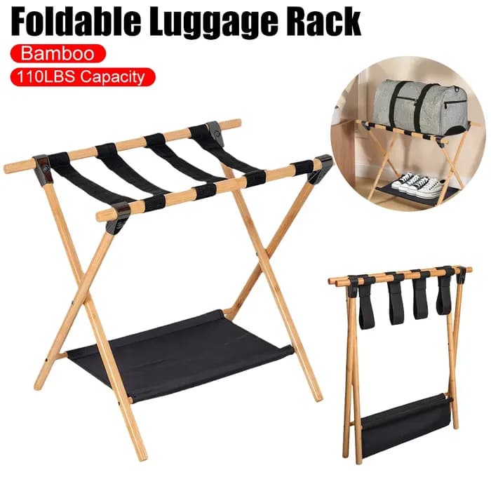Support de Valise Portable en Bambou Pliable pour Chambre d'Hôtel