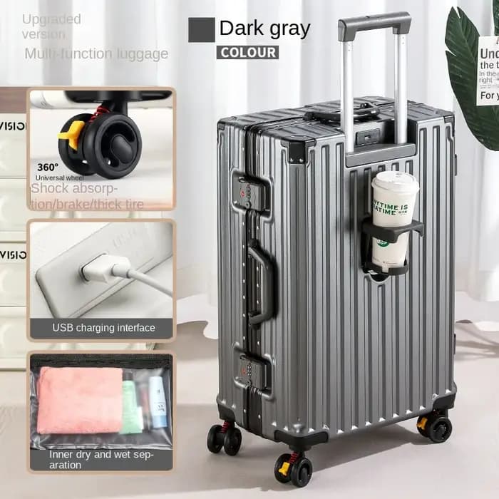 Valise à cadre en aluminium avec roues à frein et chargement USB