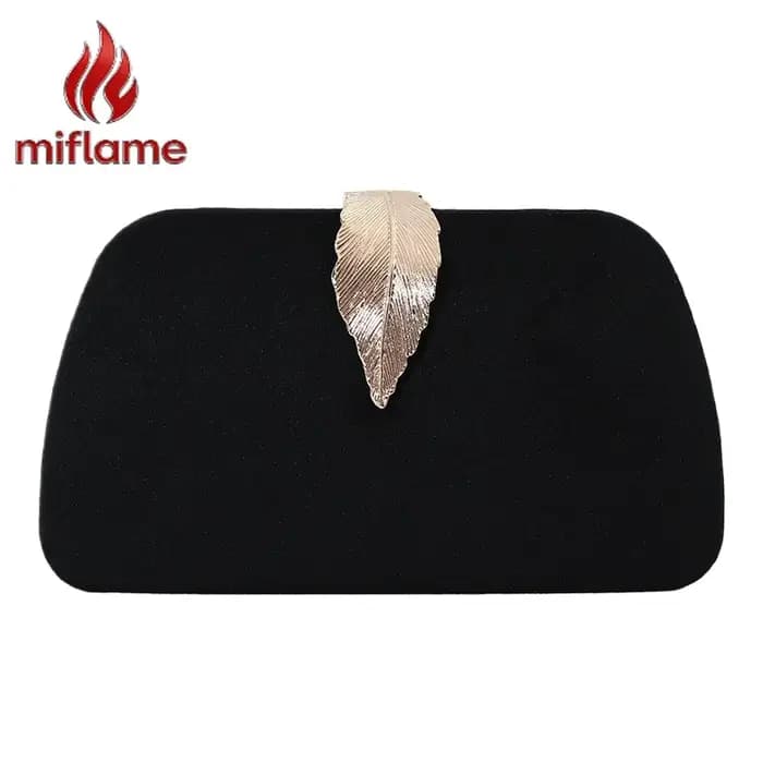 Pochette de soirée élégante en velours avec détail feuille métallique