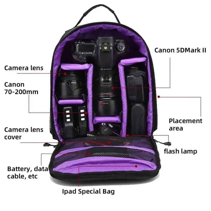 Sac à dos multifonctionnel pour appareil photo d'extérieur