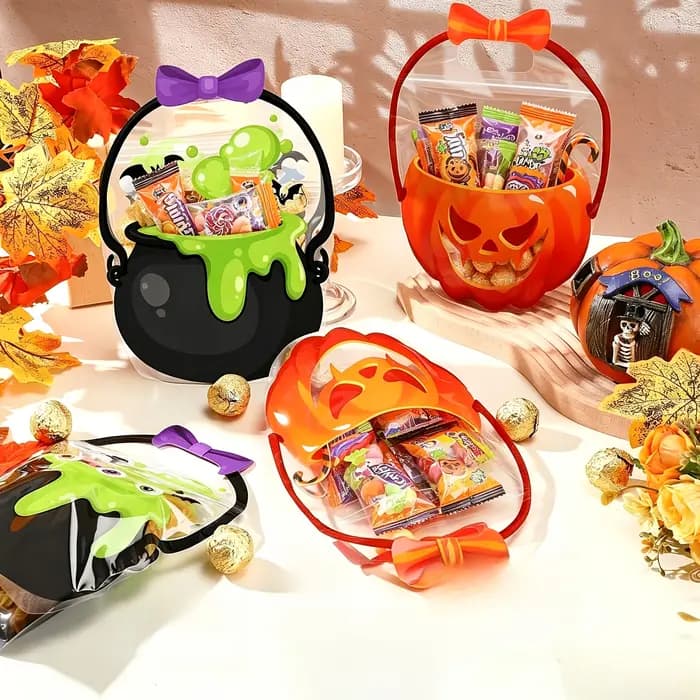 Sacs à bonbons d'Halloween auto-adhésifs (4/8/12 pièces) – Adorables motifs fantômes et citrouilles pour fêtes