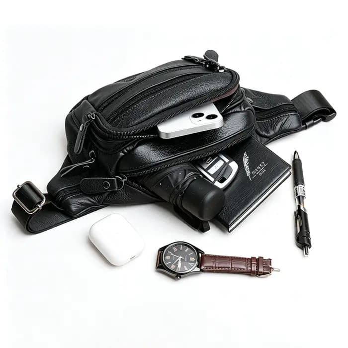 Sac bandoulière en cuir véritable pour homme
