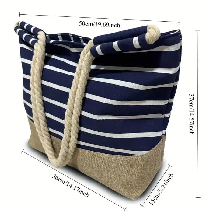 Sac fourre-tout pour femme à rayures bleues de style bohème vintage
