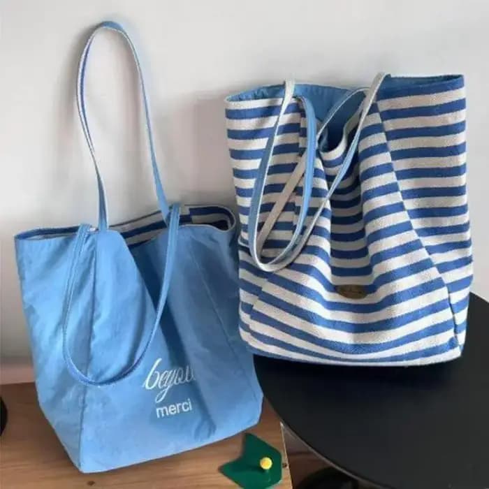 Sac à bandoulière bleu sel de mer, Design double face réversible, grand fourre-tout de Style AB, ada