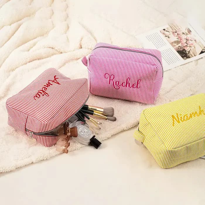 Pochette de maquillage rayée personnalisée