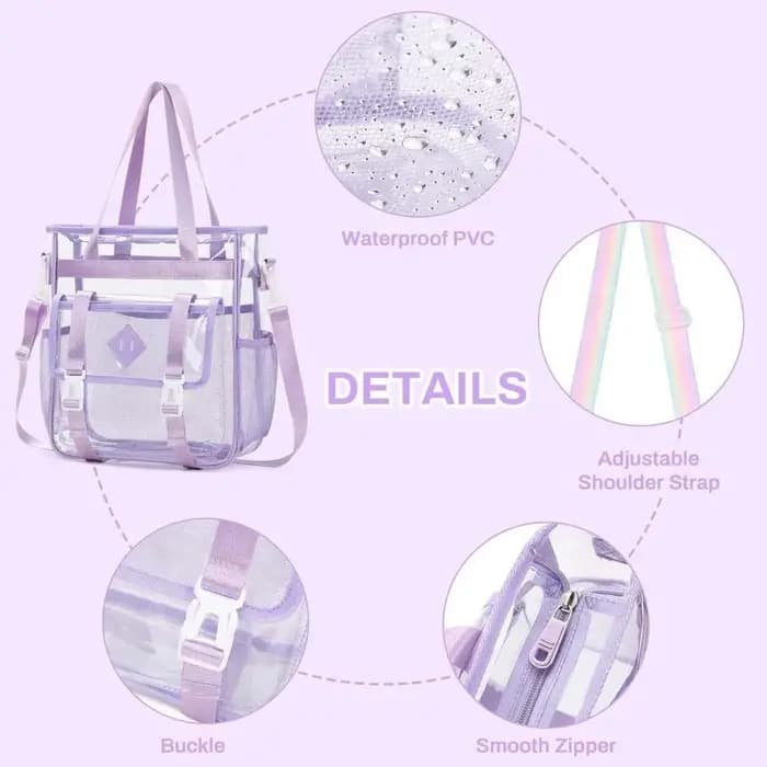 Sac à main de plage transparent couleur bonbon, grande capacité, multi-poches, sac bandoulière en gelée, en cuir PU, séparation sec-humide