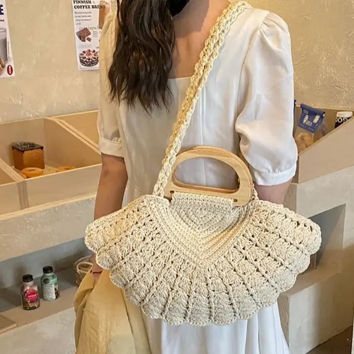 Sac à bandoulière décontracté en crochet tressé en forme de coquillage, grande capacité, style bohèm
