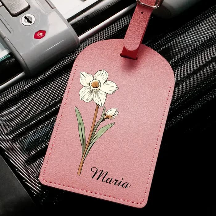 Étiquette à bagages personnalisée avec nom - Motif fleur japonaise