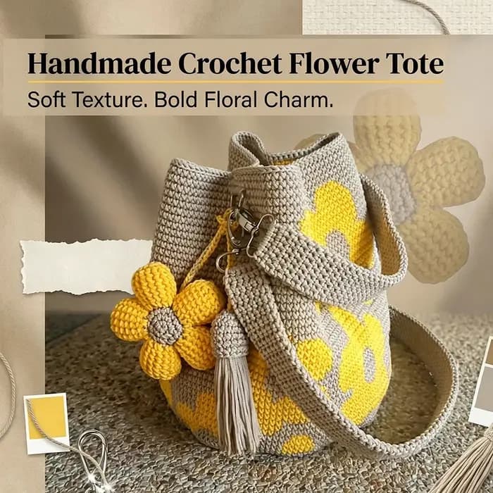 Sac cabas en crochet d'été avec motif floral vintage - Sac en pur coton fait main pour femmes 7