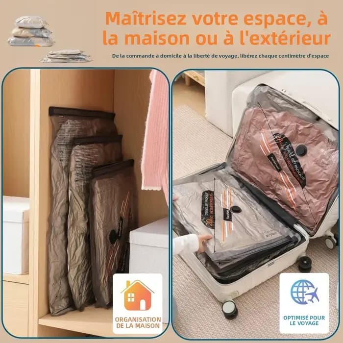 Sacs de Compression sous Vide Voyage Imperméables Rouleau Main Sans Pompe 80% Gain de Place Organisateur Valise Bagage PEVA Réutilisable Haute Qualité Protection Contre l'Humidité et Poussière Rangeme