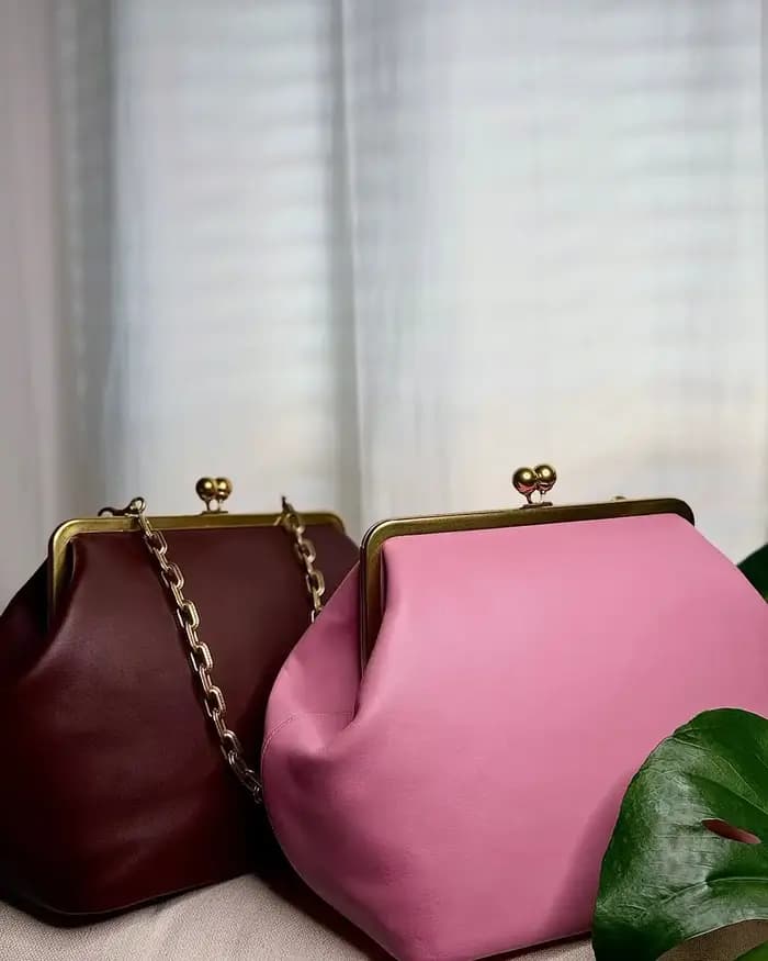 LOST IN VINTAGE sac en cuir artificiel grandes boules baiser-lock grande grande pochette sac à main