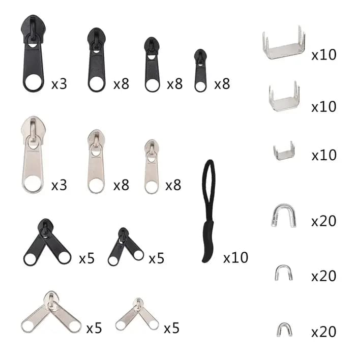 30/84/85 pièces Kit de réparation de fermeture éclair curseurs avec pince d'installation sac de voyage tente vêtement