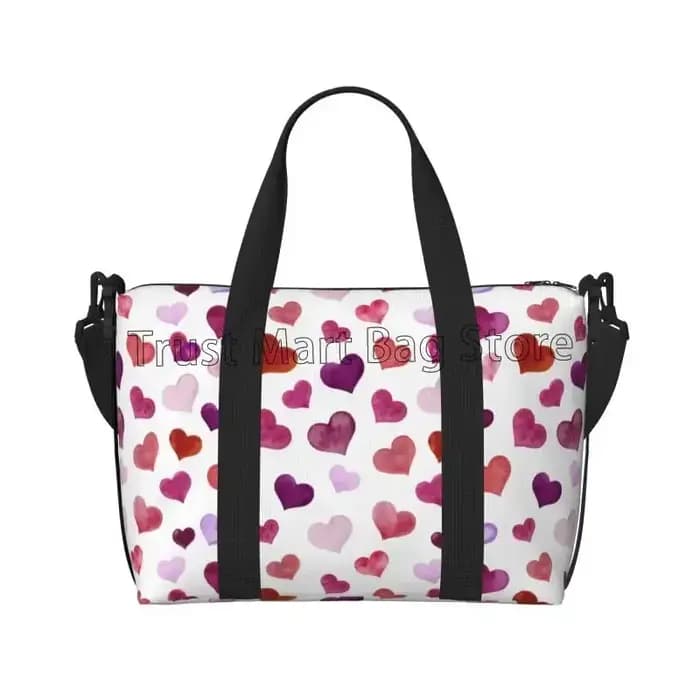 Sac polochon de voyage à motif coeurs d'amour pour femmes, sac à main de week-end d'entraînement, sa