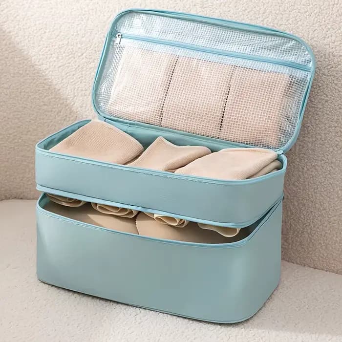 Sac de rangement pour sous-vêtements de voyage - Sac de voyage 4-en-1 doux à double couche pour sout