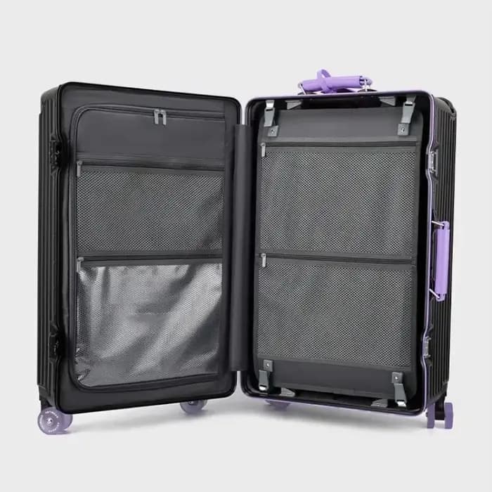 Bagage roulant à guidon large avec cadre en aluminium, avec roues pivotantes silencieuses colorées e