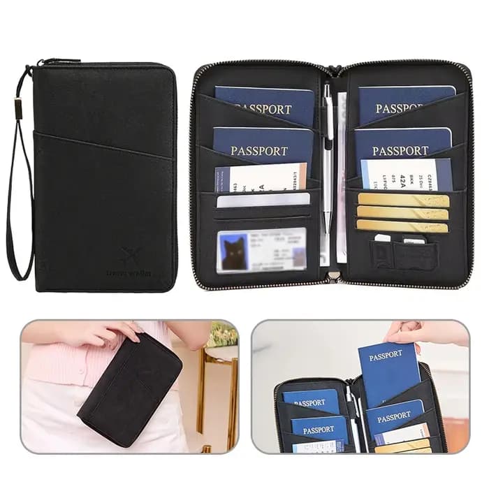 Porte-documents de voyage noir avec fermeture éclair longue