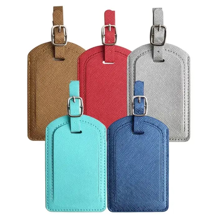 Saffiano-Étiquette de bagage en cuir PU