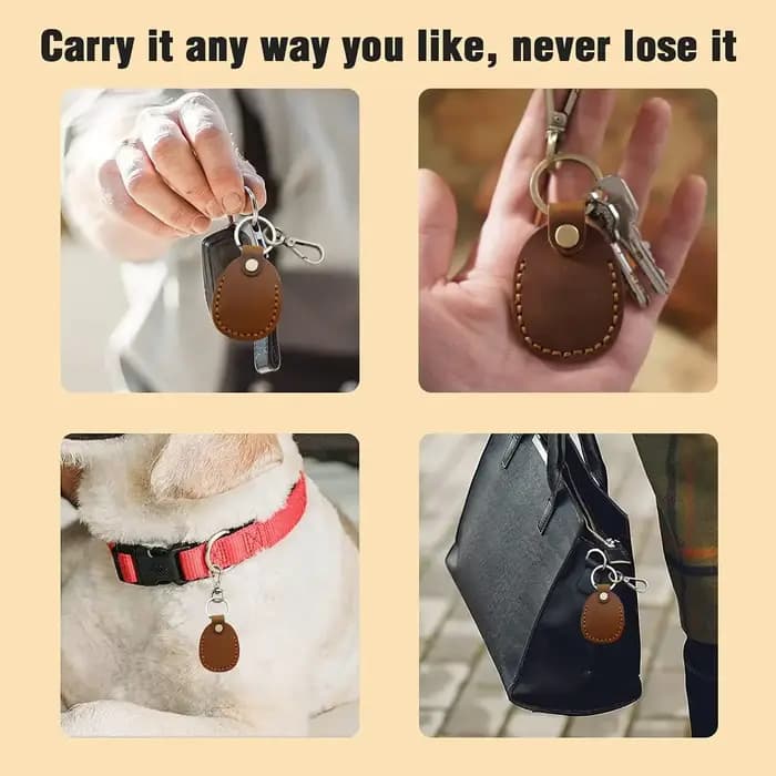 Pour Apple AirTag Portable fait à la main PU étui en cuir avec porte-clés couverture complète