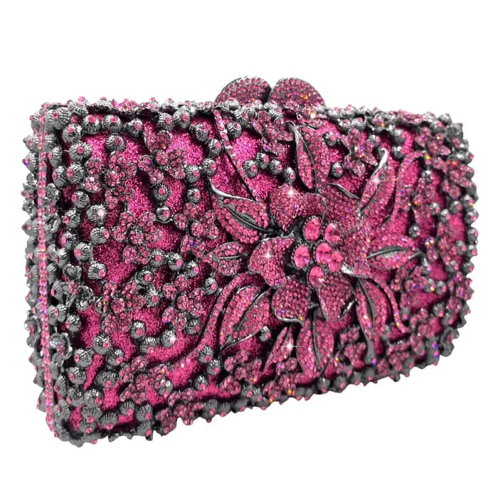 Pochette de Soirée Fuchsia FGG en Strass pour Femme