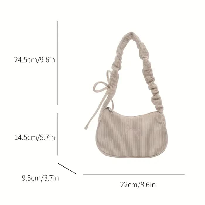 Sac à bandoulière élégant en velours côtelé pour femme. Accessoires brodés avec nœud papillon