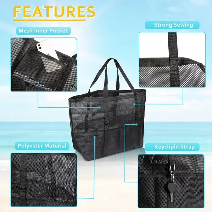 Sac de plage en maille imperméable et résistant au sable